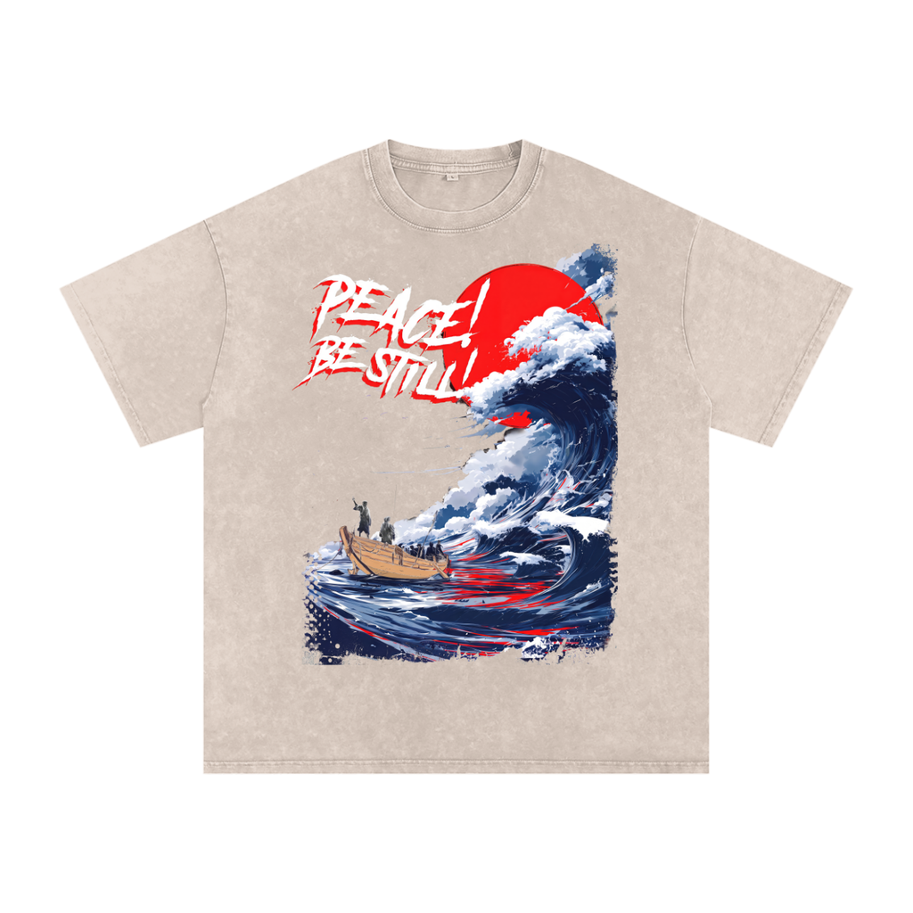 Jesus Calms The Storm Snow Washed Oversized Cotton T-Shirt