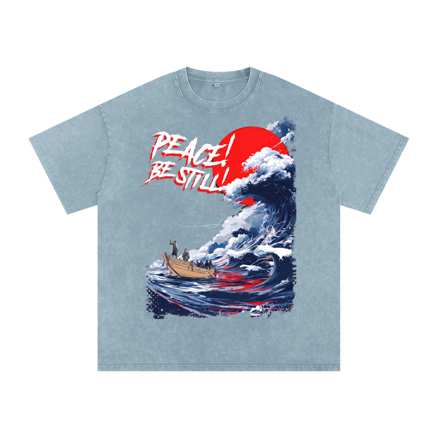 Jesus Calms The Storm Snow Washed Oversized Cotton T-Shirt